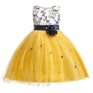 Curtsy&Bows Embroidered Floral Bodice w/Yellow Beaded Tulle Skirt, Size 5, NWT